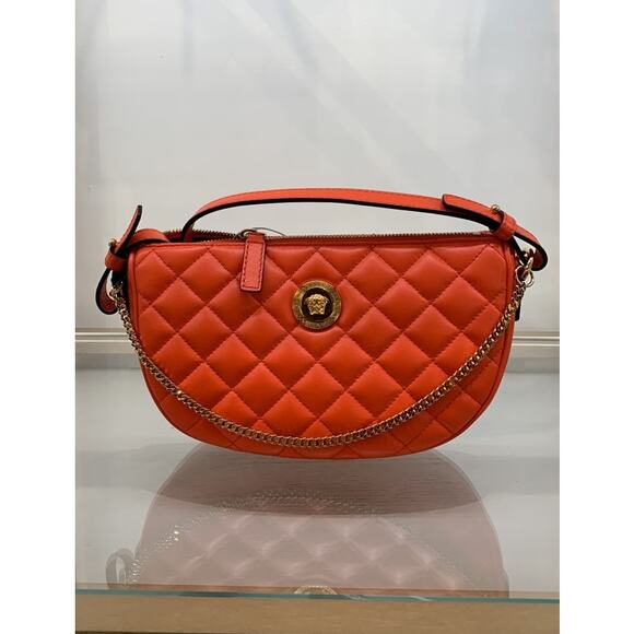 Versace Handbags - versace lamb skin quilted gold medusa coral crossbody bag